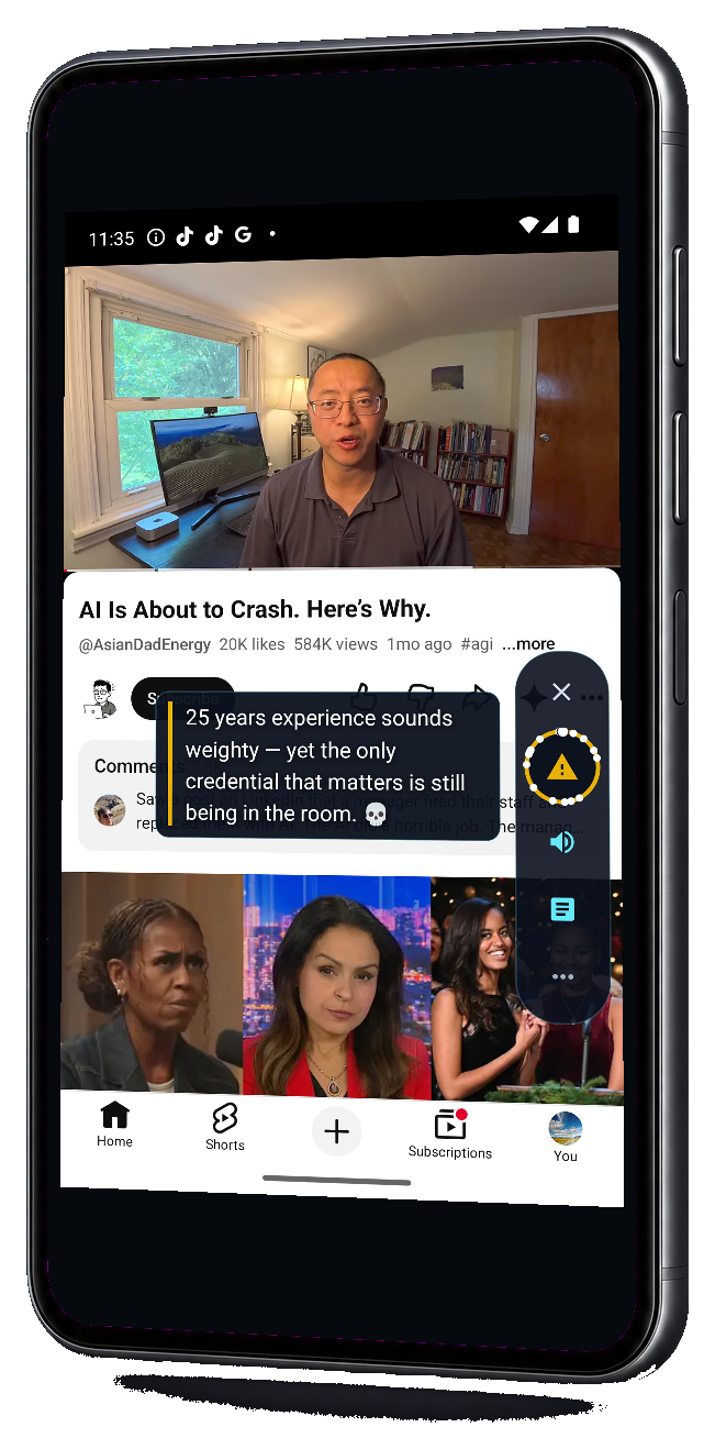 BSmeter Android app calling out claims over a YouTube video in real time